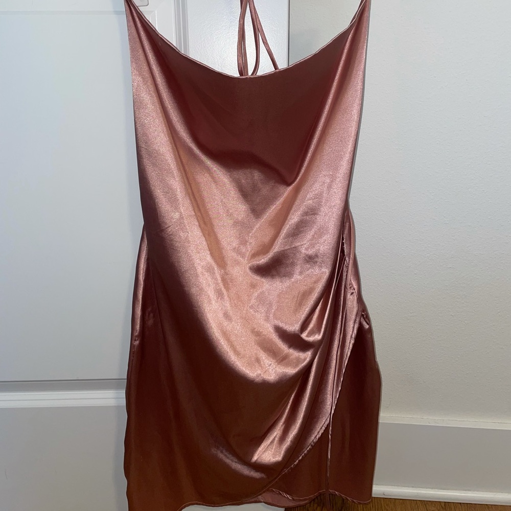 Pink Satin Mini Dress, Size L